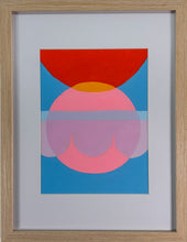 Load image into Gallery viewer, Framed abstract artwork with red, pink, and blue shapes
