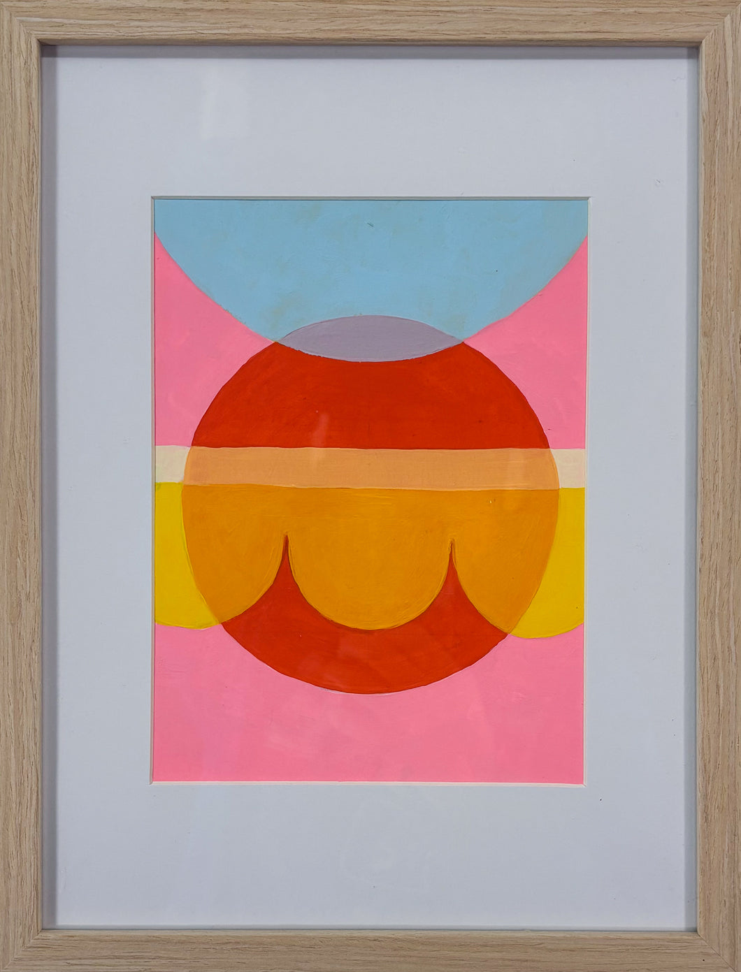 Framed abstract artwork with colorful geometric shapes 